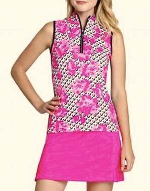 Tail White Label Floral Black Pink Sleeveless Tennis Golf Shirt - Size XS